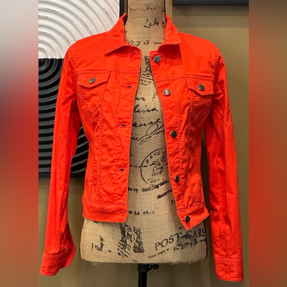 Old Navy Rockstar Bright Orange Jean Jacket/Denim Jacket~XS~Excellent Condition!
